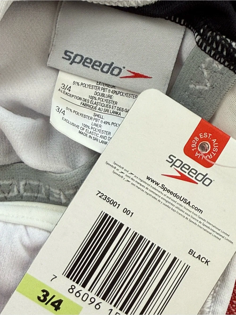 NWT Speedo Hydro Bar Black and White Racerback One-Piece Swimsuit Size 3/4